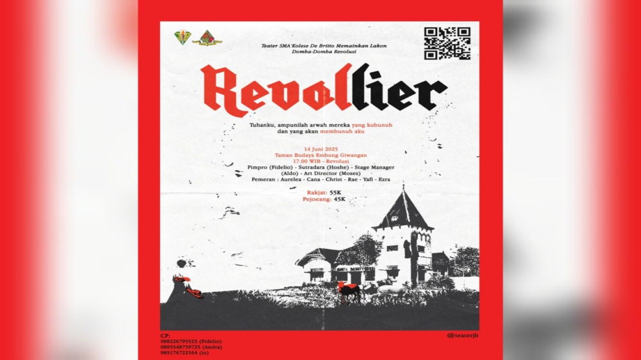 Poster pertunjukkan teater SMA Kolese De Britto berjudul Revollier/ist