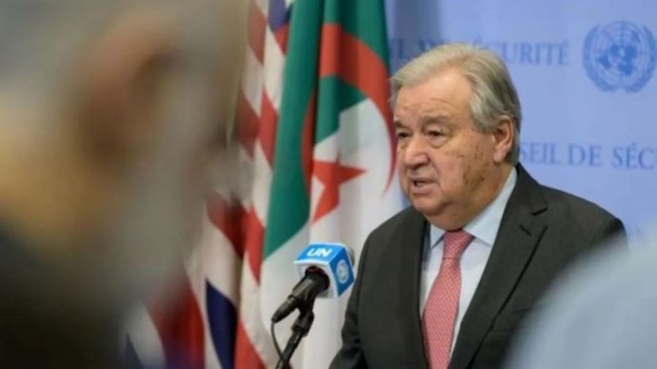 Arsip foto - Sekretaris Jenderal PBB, Antonio Guterres, berbicara pada jumpa pers di Markas Besar PBB, di New York, Amerika Serikat, Jumat, 28 Februari 2025. ANTARA/Xinhua/HO-UN Photo/Manuel Elias/aa. (Antara)