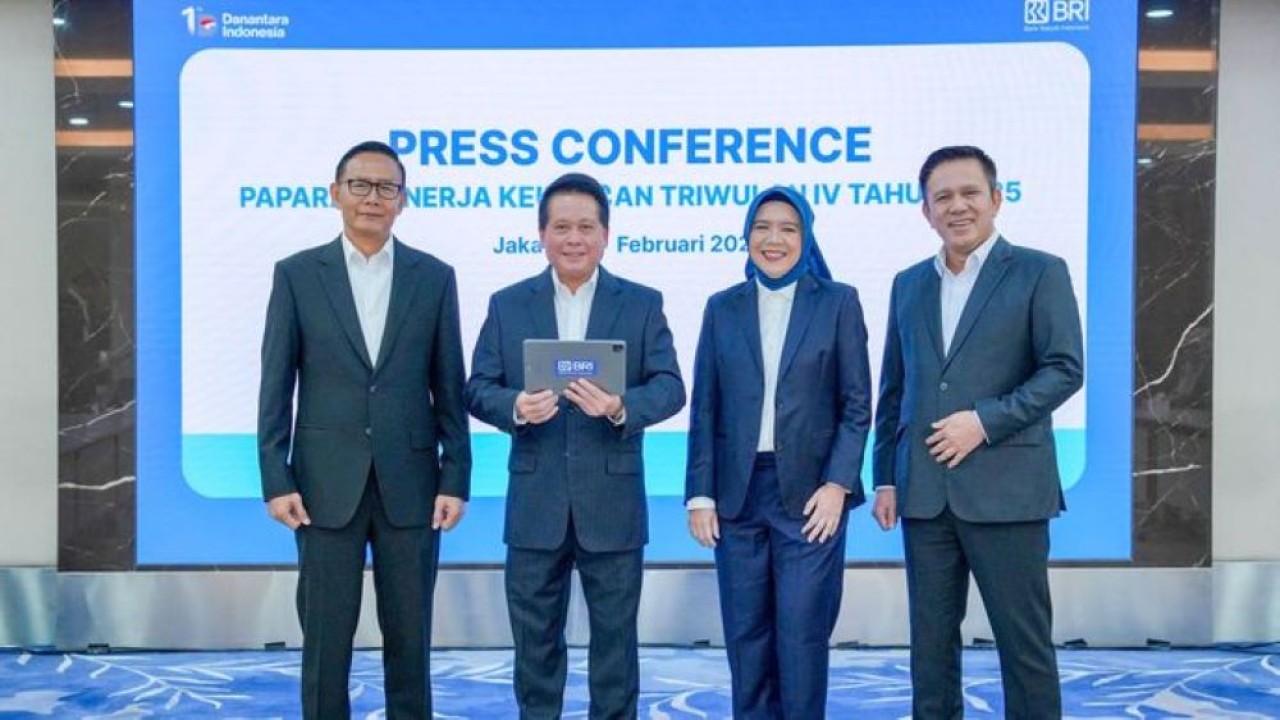 Direktur Utama BRI Hery Gunardi beserta direksi bank BUMN tersebut dalam Press Conference Kinerja Keuangan BRI Triwulan IV 2025 di Kantor Pusat BRI Jakarta, Kamis, 26 Februari 2026. (BRI)