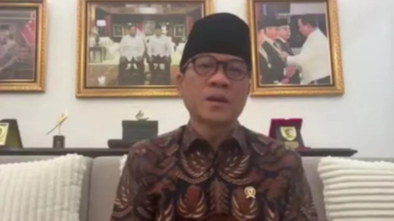 Tangkapan layar Menteri Desa dan Pembangunan Daerah Tertinggal (Mendes PDT) Yandri Susanto memberi sambutan secara daring dalam Kick Off Desa BRILiaN 2026 yang digelar secara hibrida di Universitas Jenderal Soedirman (Unsoed) Purwokerto, Kabupaten Banyumas, Jawa Tengah, Kamis 7 Mei 2026. ANTARA/Sumarwoto (Antara)