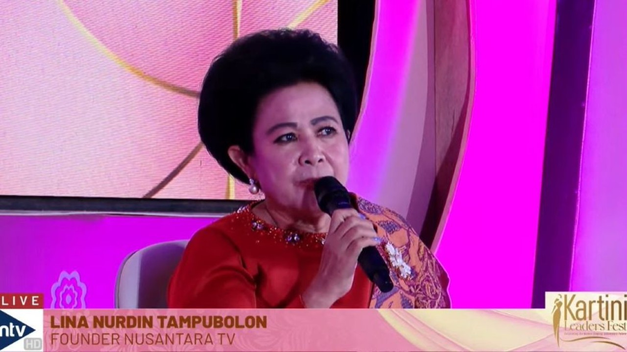 Founder Nusantara TV, Lince Berliana Tobing atau Lina Nurdin Tampubolon saat menjadi narasumber dalam Kartini Leader Fest 2026 di Nusantara Hall, NT Tower, Jakarta, Rabu (13/5/2026).