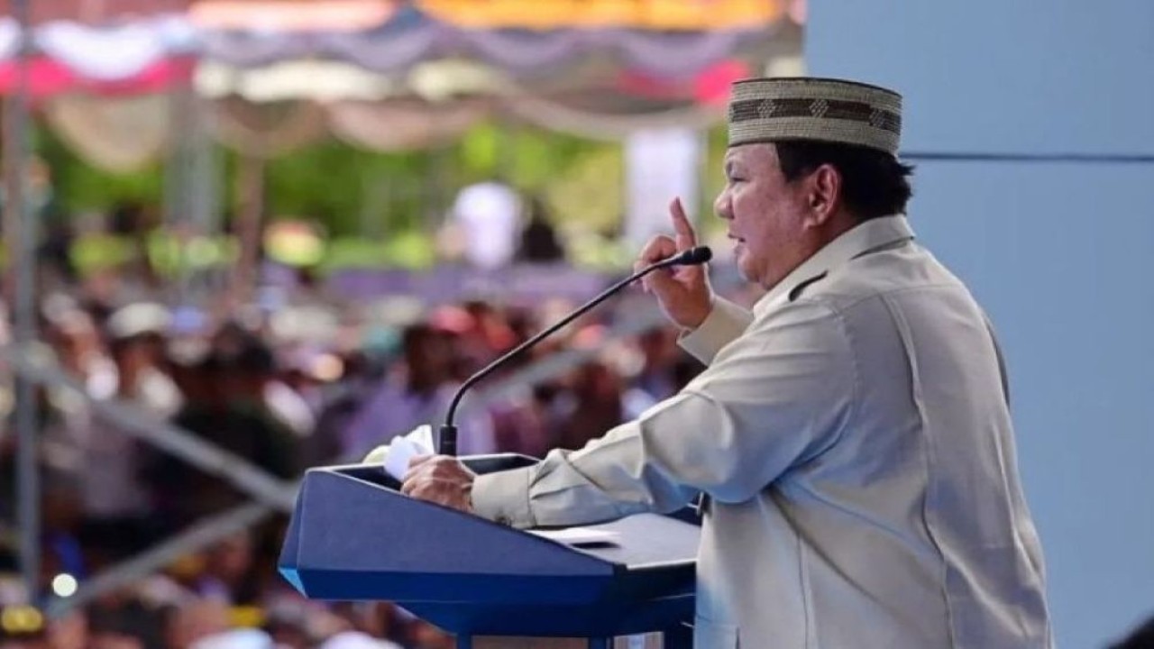 Presiden Prabowo Subianto berpidato saat acara puncak Pekan Nasional (PENAS) Kontak Tani Nelayan Andalan (KTNA) XVII di Kabupaten Gorontalo, Provinsi Gorontalo, Rabu (24/6/2026). (Foto: ANTARA/HO-BPMI Setpres/am)