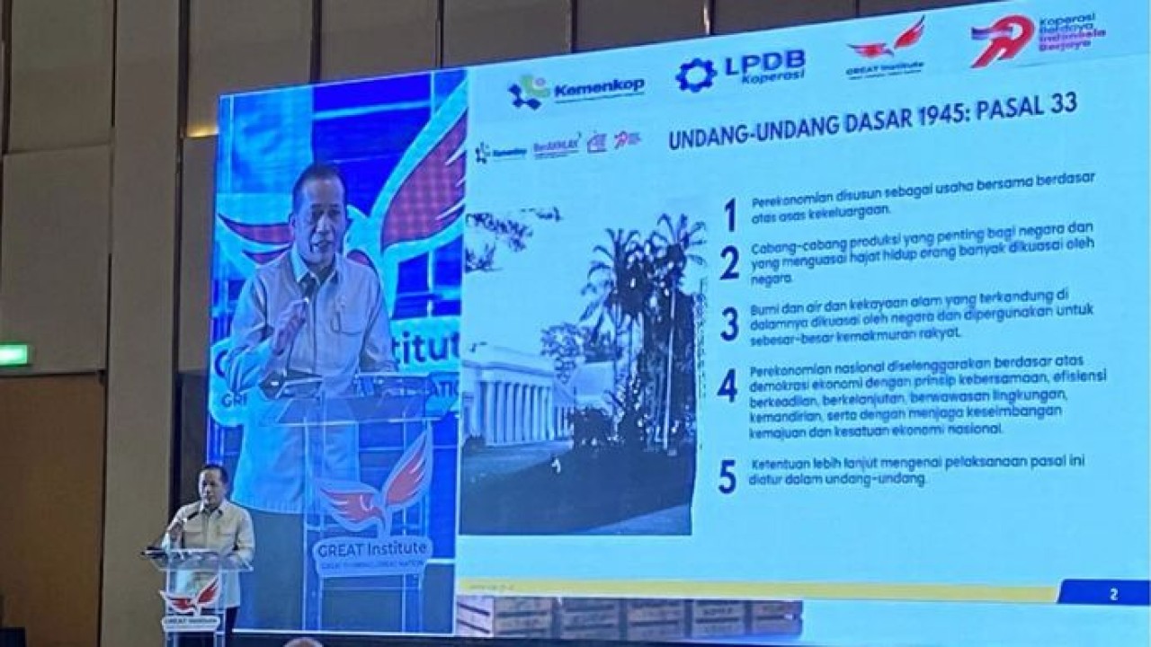 Menteri Koperasi Ferry Juliantono berbicara dalam acara Seminar Great Institute di Jakarta, Selasa (28/7/2026). (antara)