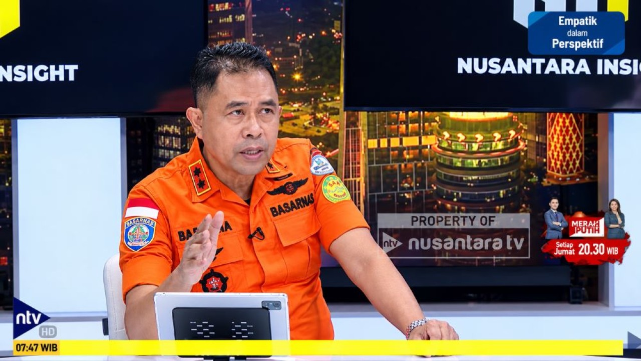 Deputi Bidang Bina Tenaga dan Potensi Pencarian & Pertolongan Basarnas, Barokna Haulah dalam program DARI MEJA REDAKSI di Nusantara TV