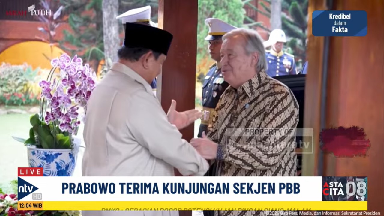 Presiden Prabowo Subianto terima kunjungan Sekjen PBB Antonio Guterres di Hambalang, Kabupaten Bogor, Jawa Barat.