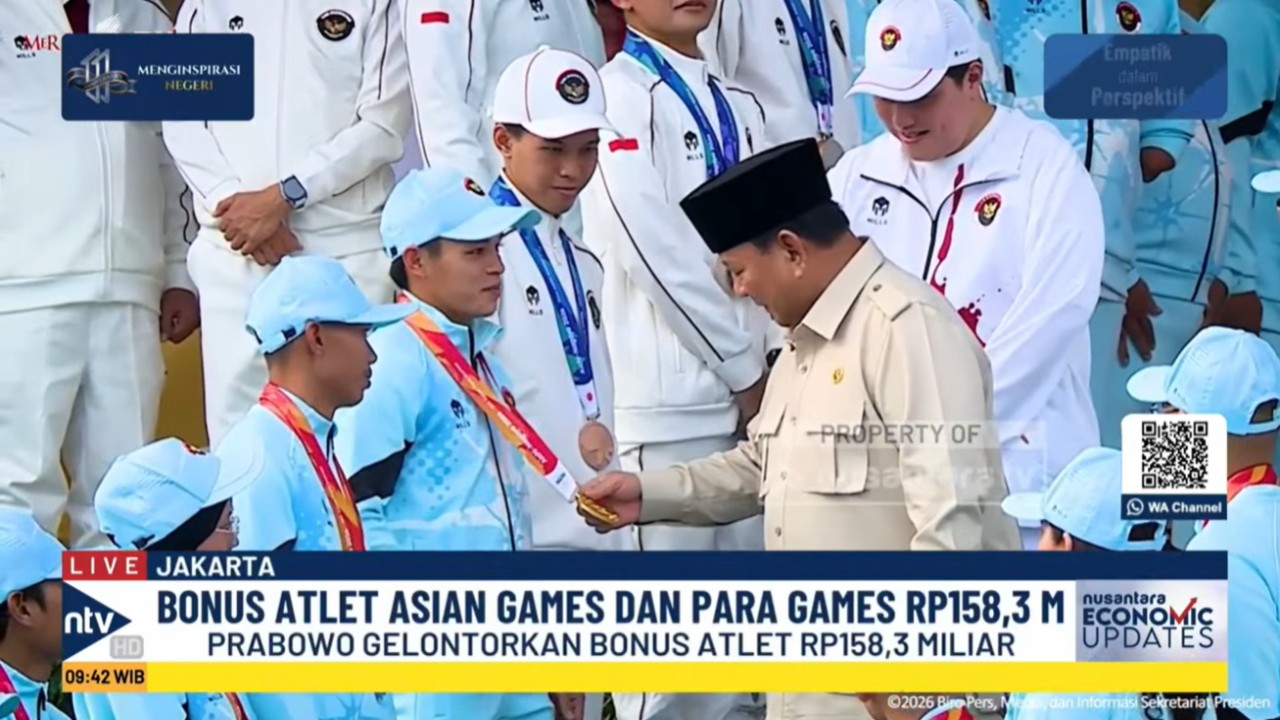Presiden Prabowo memberikan bonus total Rp158,3 miliar kepada atlet berprestasi di ajang Asian Games dan Asian Para Games 2006 di AICHI Nagoya, Jepang.